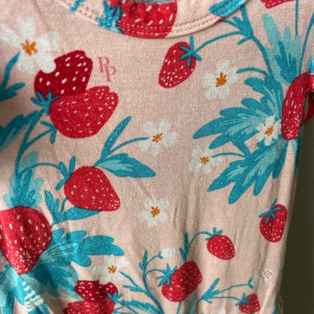 Posh Peanut Bamboo Pink and Green Strawberries Bodysuit Twirl - Picture 3 of 5
